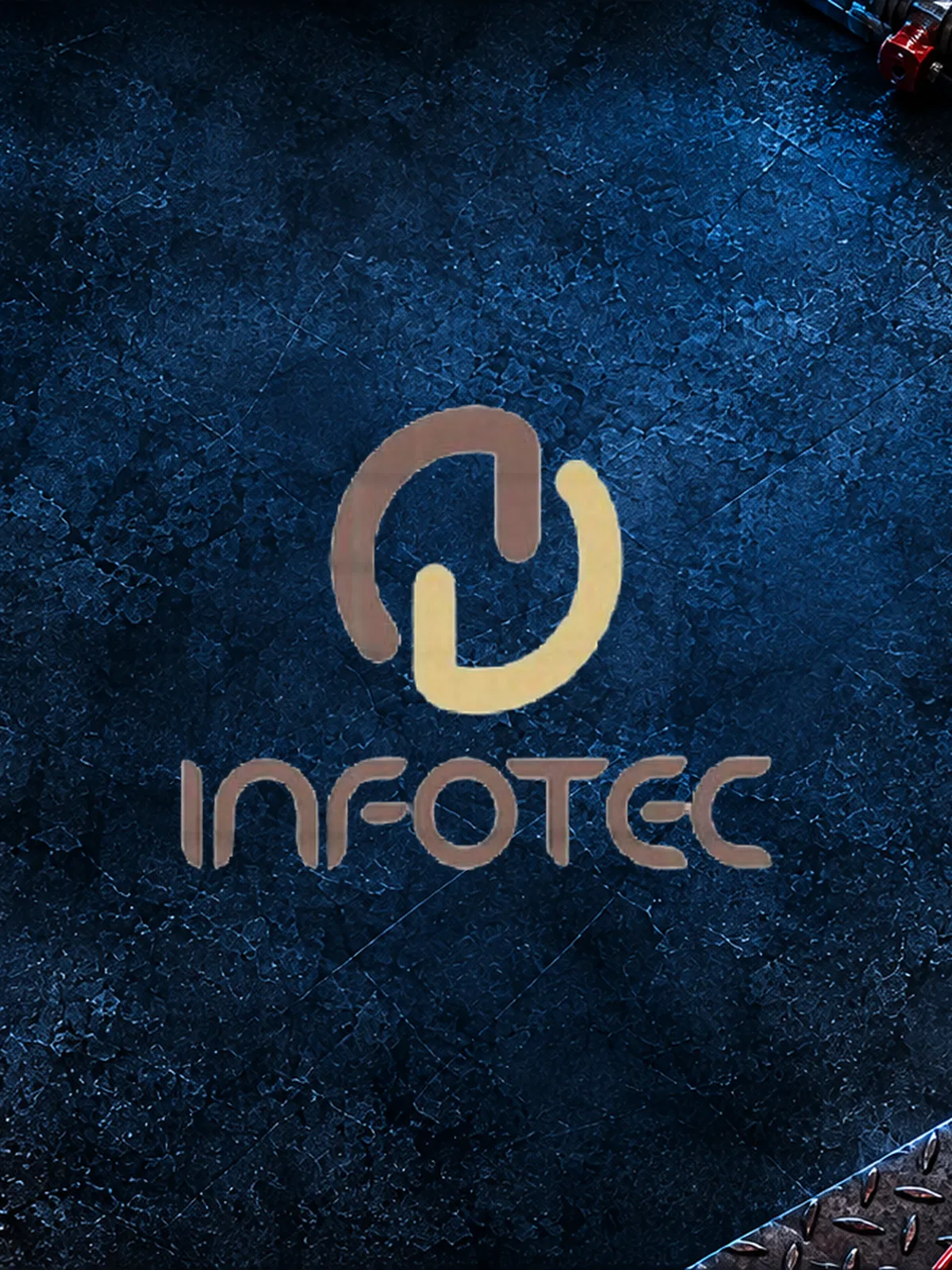 Logotipo de INFOTEC sobre el fondo azul industrial del sitio.